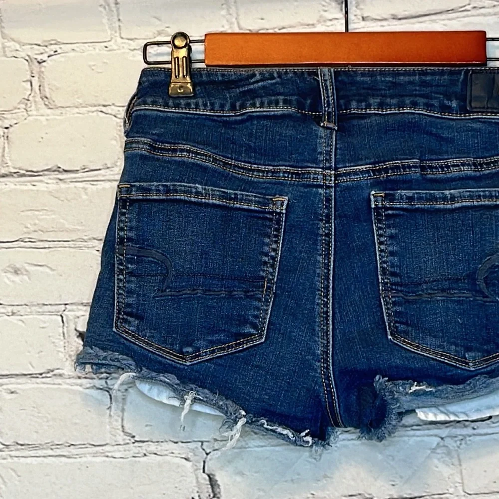 American Eagle Raw Hem Hi-Rise Shortie Blue Jean Shorts Size 4